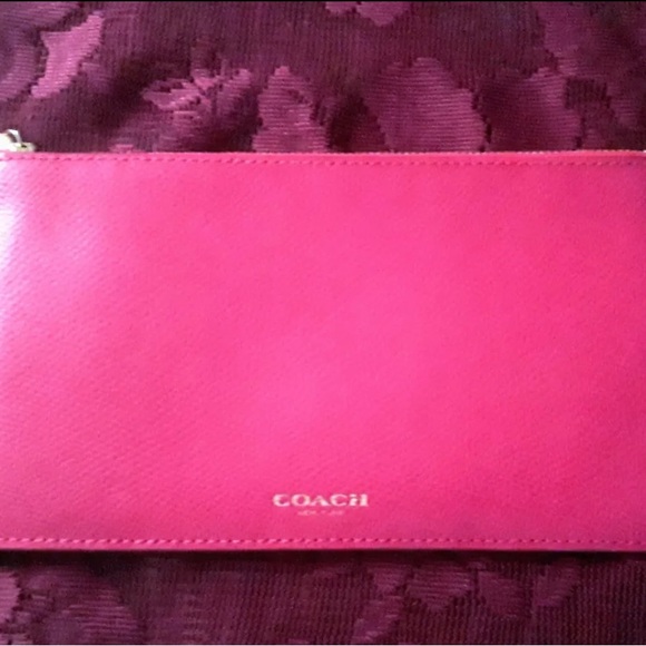 Coach Accessories - NWT Coach Wallet Envelope Hot Pink Leather Gold Front Trademark Top Zipper